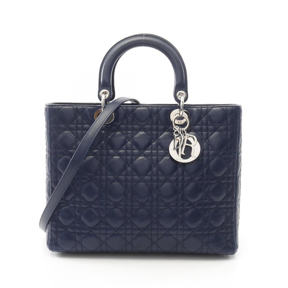Dior Lady Cannage Handbag Leather Navy Blue